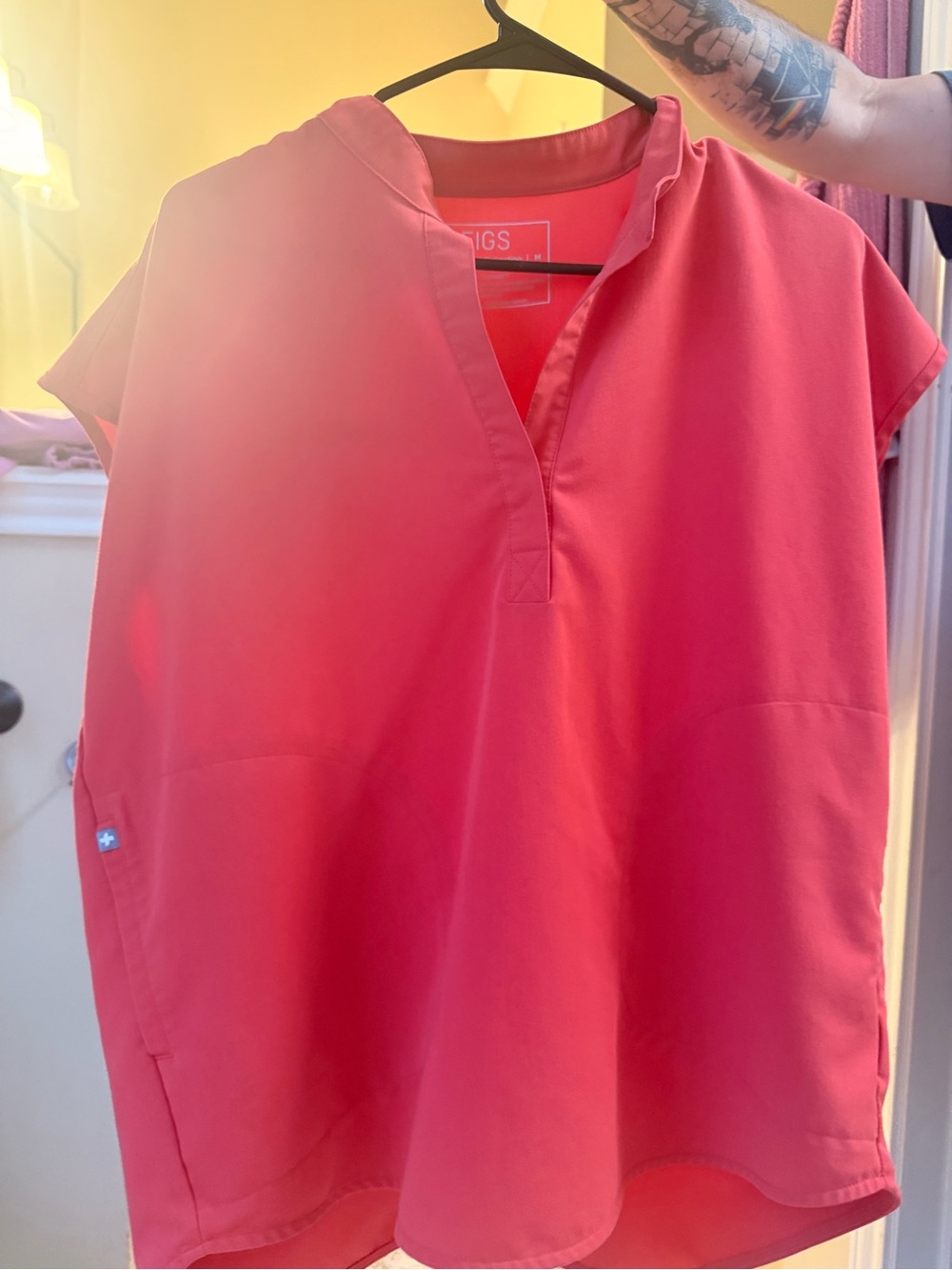 Shirt is an over sized medium and pants are a medium petite.